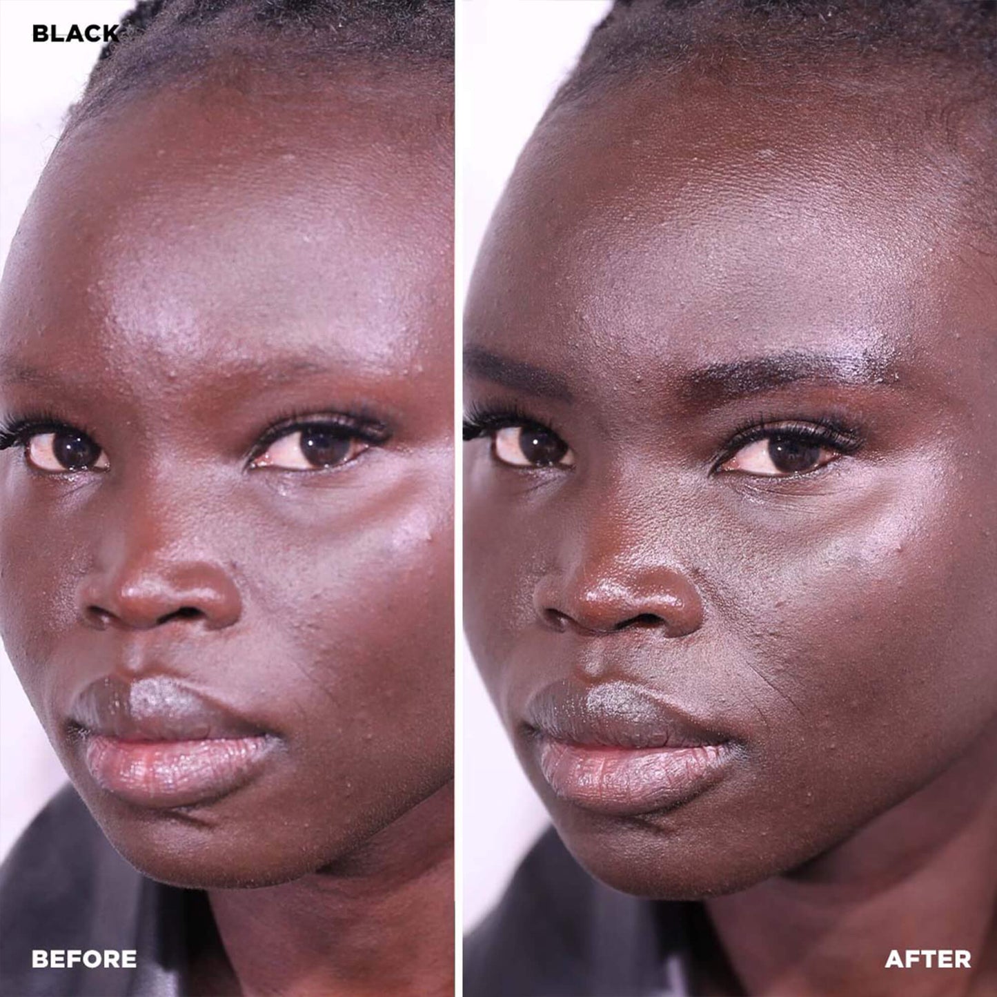 Before and after on model wearing black color-henna