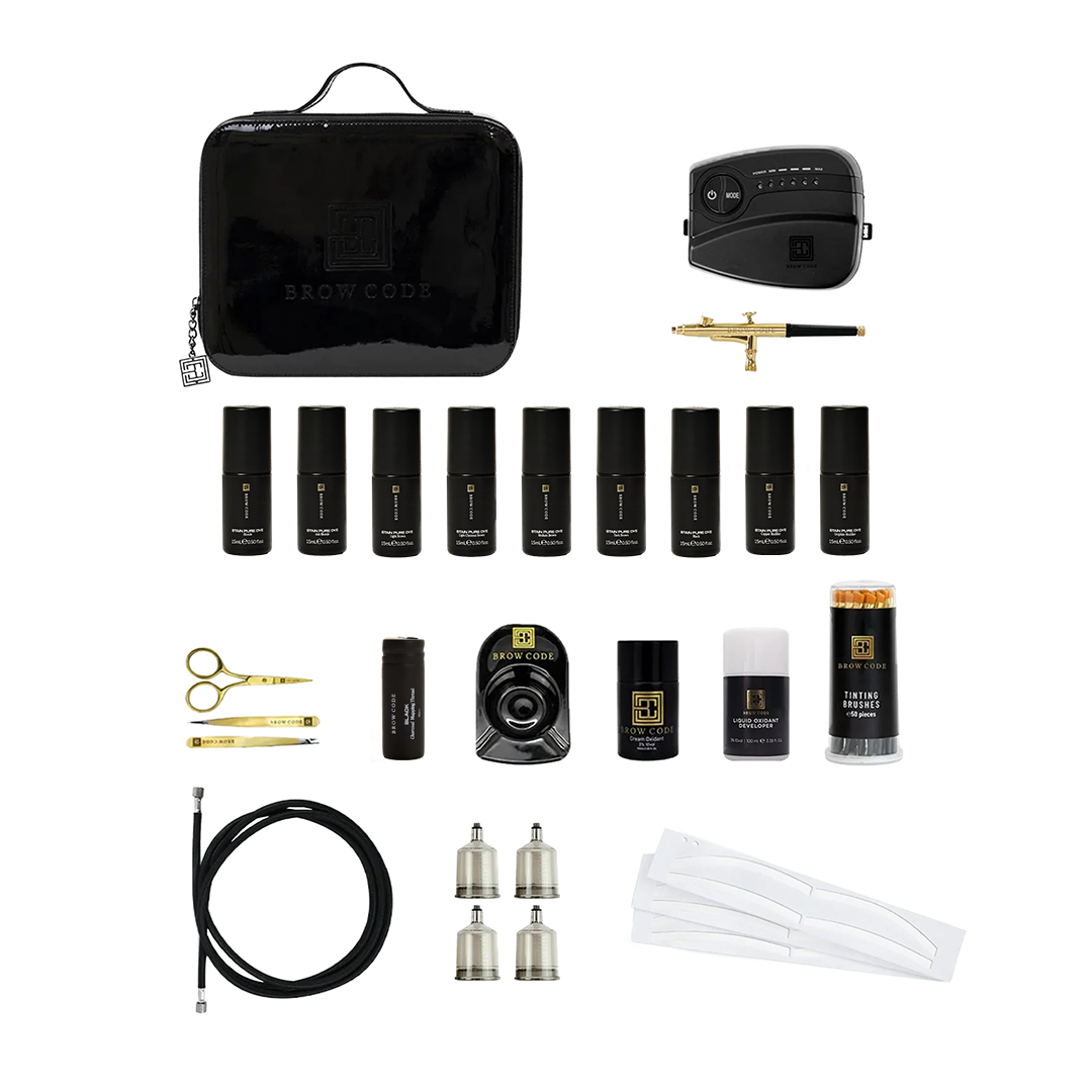 Professional Stain Pure Brow Dye Kit With Airbrush Machine, Silicone Eyebrow Stencils, And Liquid Developer