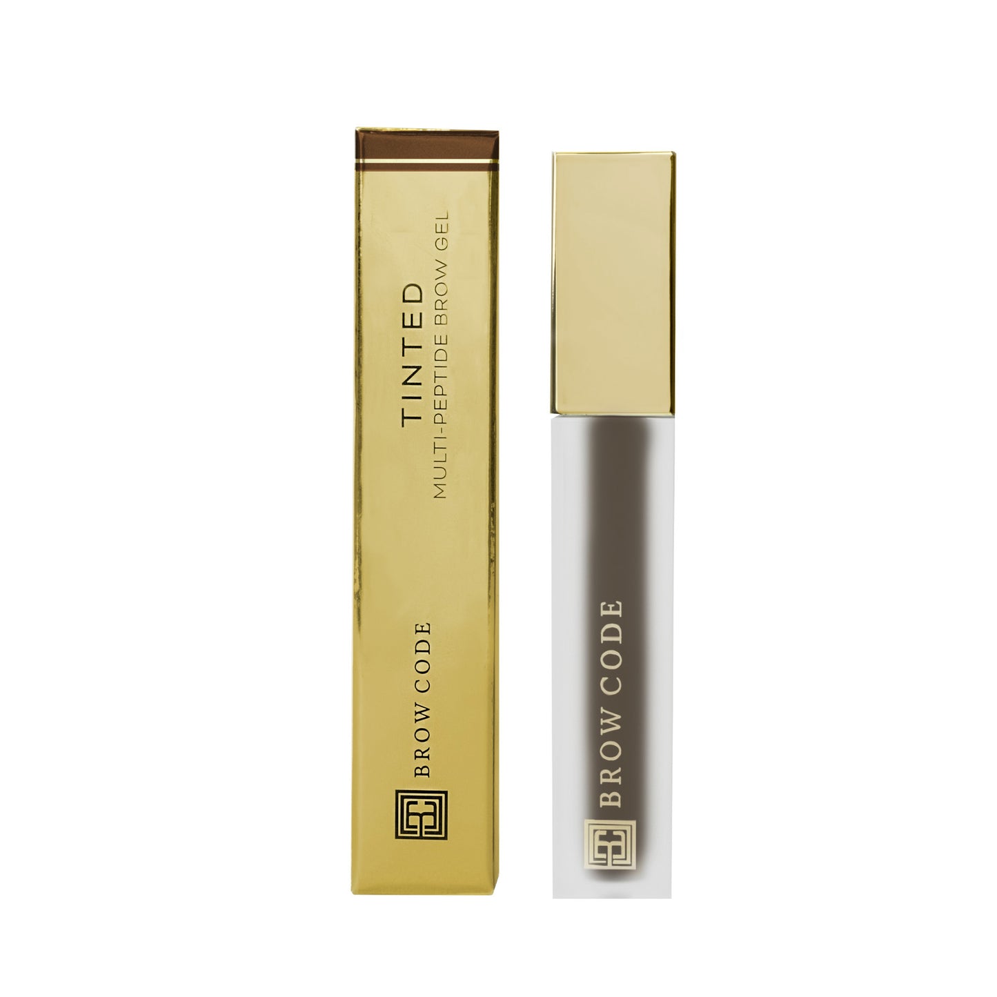 Tinted Multi-Peptide Brow Gel - Color-Chocolate - product alongside packaging against a white background