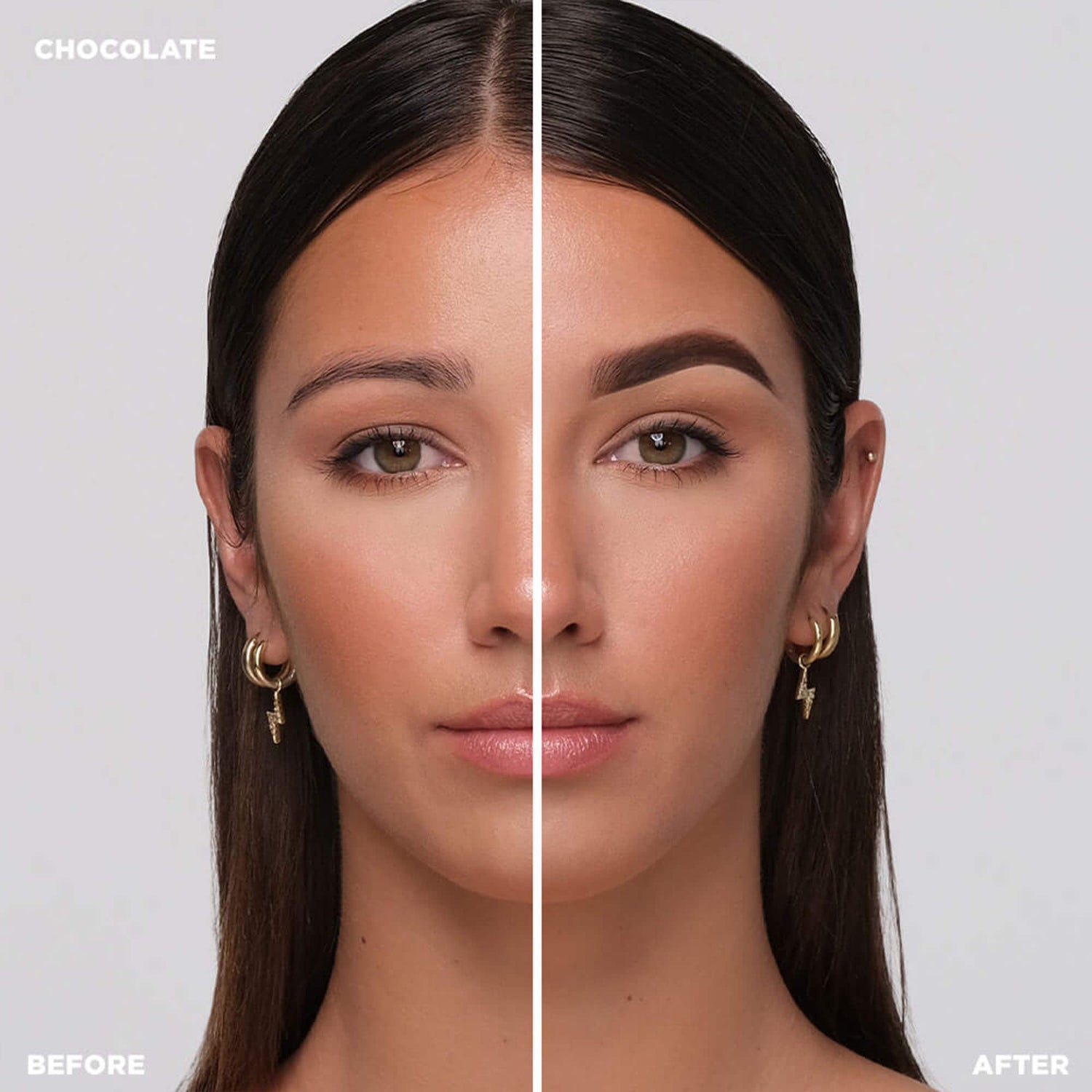 Before and after shot of model wearing Chocolate - Medium Brown