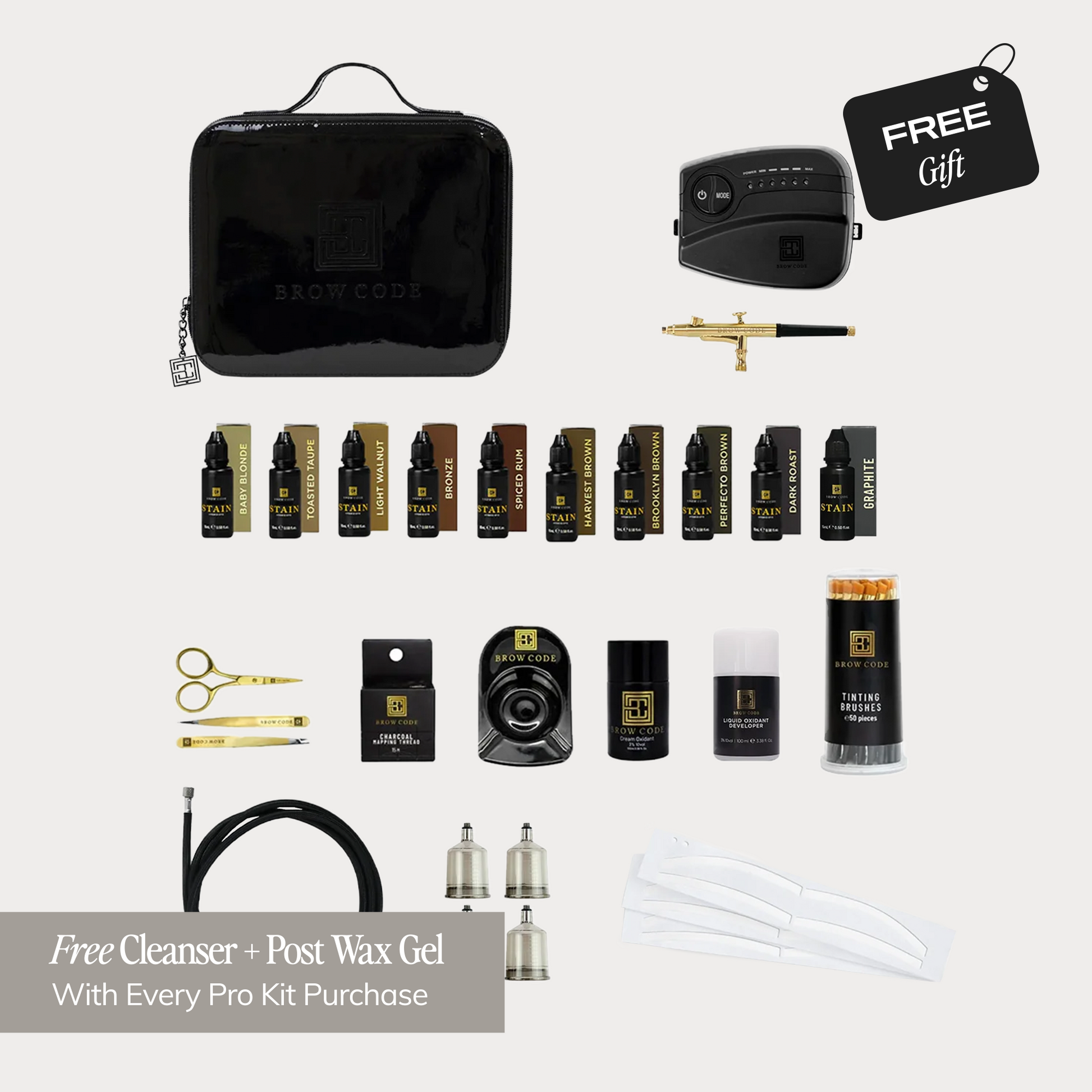 Professional Stain Hybrid Brow Dye Kit With Airbrush Machine, Silicone Eyebrow Stencils, And Liquid Developer