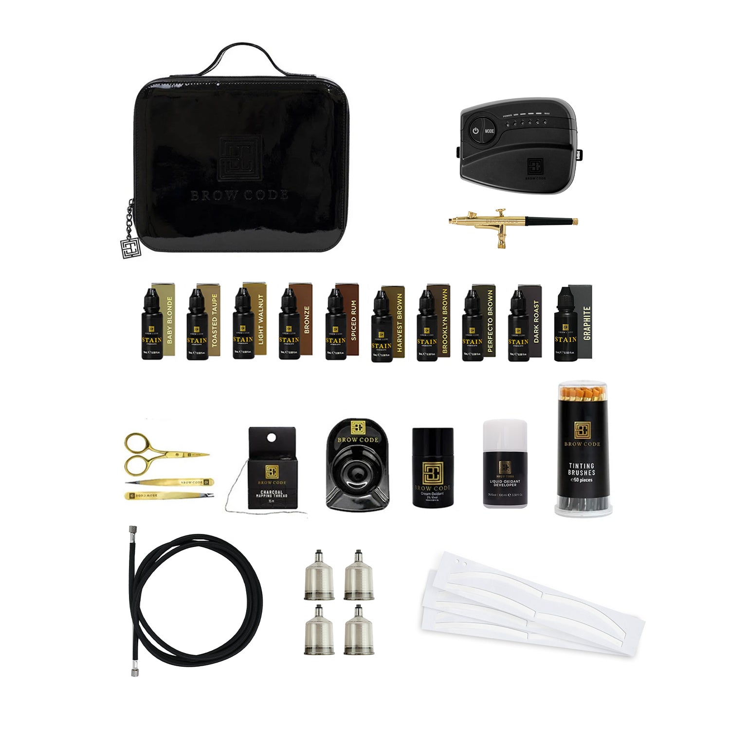 Professional Stain Hybrid Brow Dye Kit With Airbrush Machine, Silicone Eyebrow Stencils, And Liquid Developer