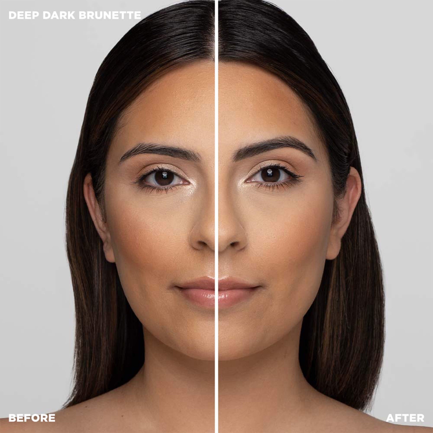 Before and after shot of model wearing Deep Dark Brunette - Dark Brown