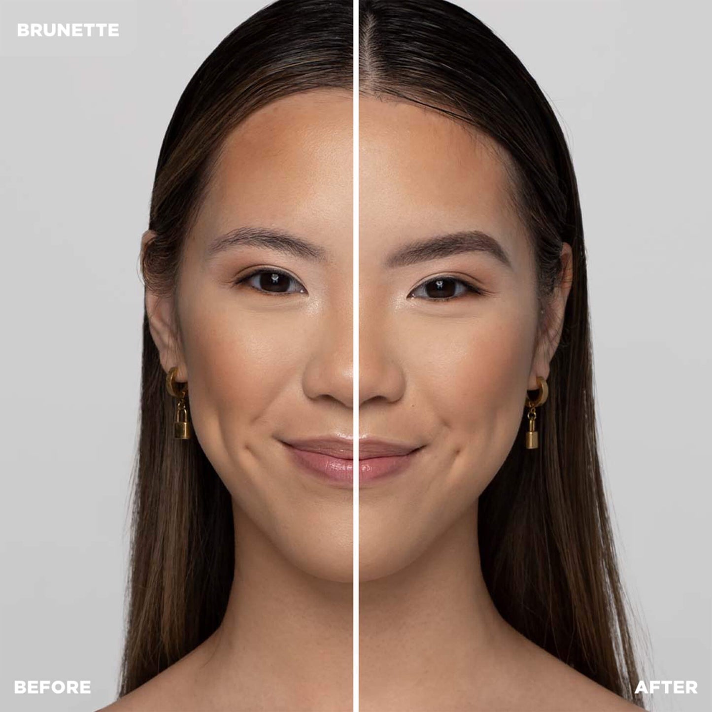 Before and after shot of model wearing Color-Brunette - Natural Brown